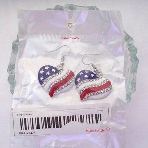 Heart Shaped Patriotic American Flag Drop Earrings